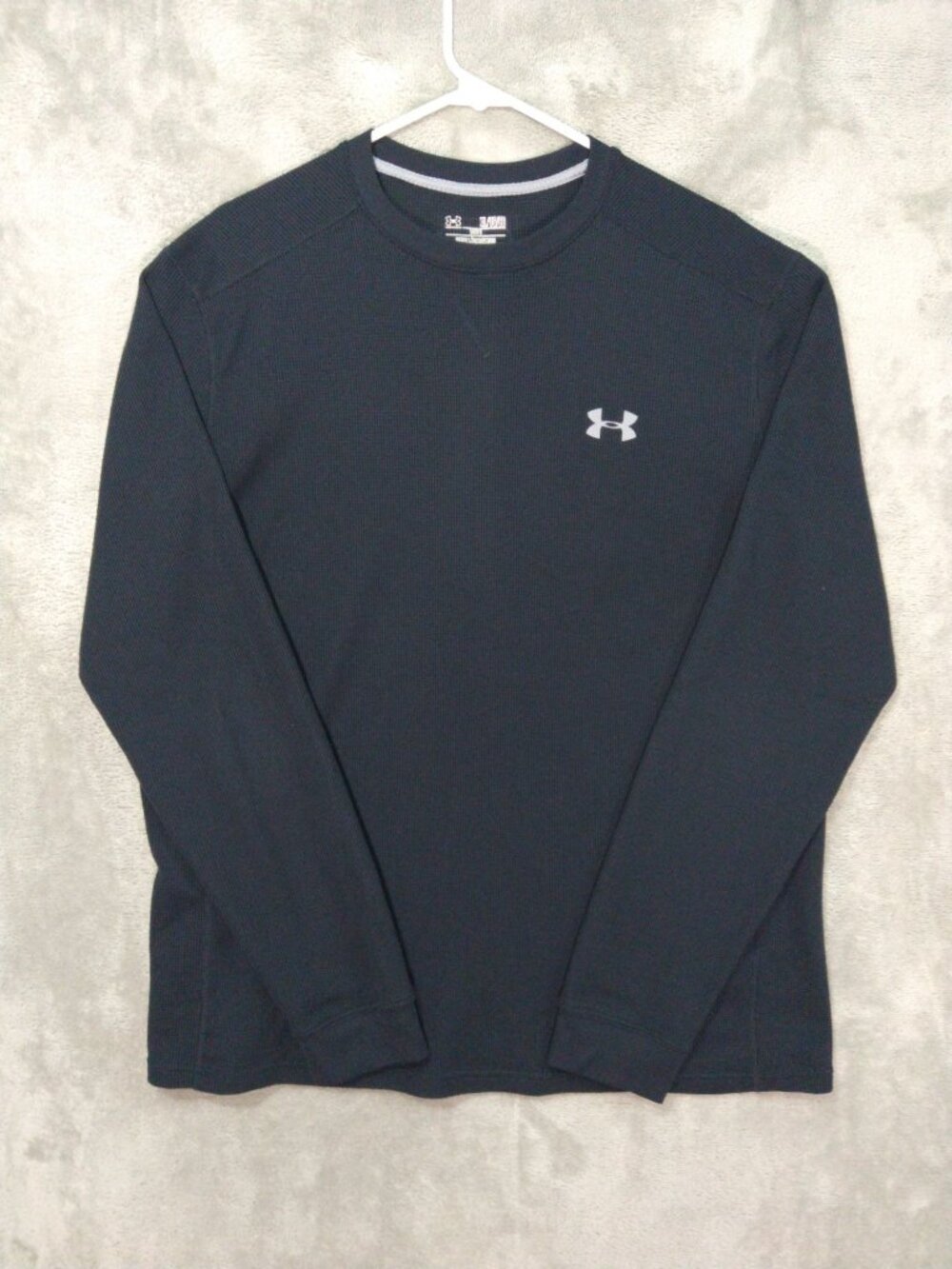 Under Armour UA Shirt Mens XL Black Thermal Waffle Knit Loose Cold Gear Crew